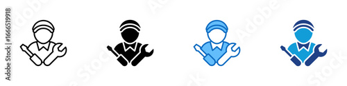 Technician Multiple Style Icon Vector Design - Technician holding wrench and screwdriver, representing system support or repair personnel
