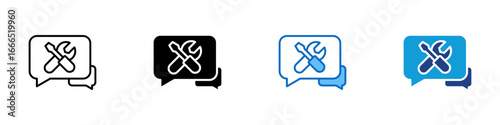Tool Chat Multiple Style Icon Vector Design - Speech bubble with crossed tools, representing support chat or maintenance discussion
