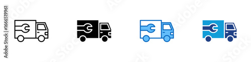 Tool Delivery Multiple Style Icon Vector Design - Delivery truck with wrench symbol, representing shipping or mobile repair service