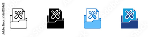 Tool Folder Multiple Style Icon Vector Design - Folder containing a file with tool symbols, indicating storage or access to repair tools or configs