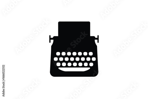 A black silhouette of a vintage typewriter on a white background