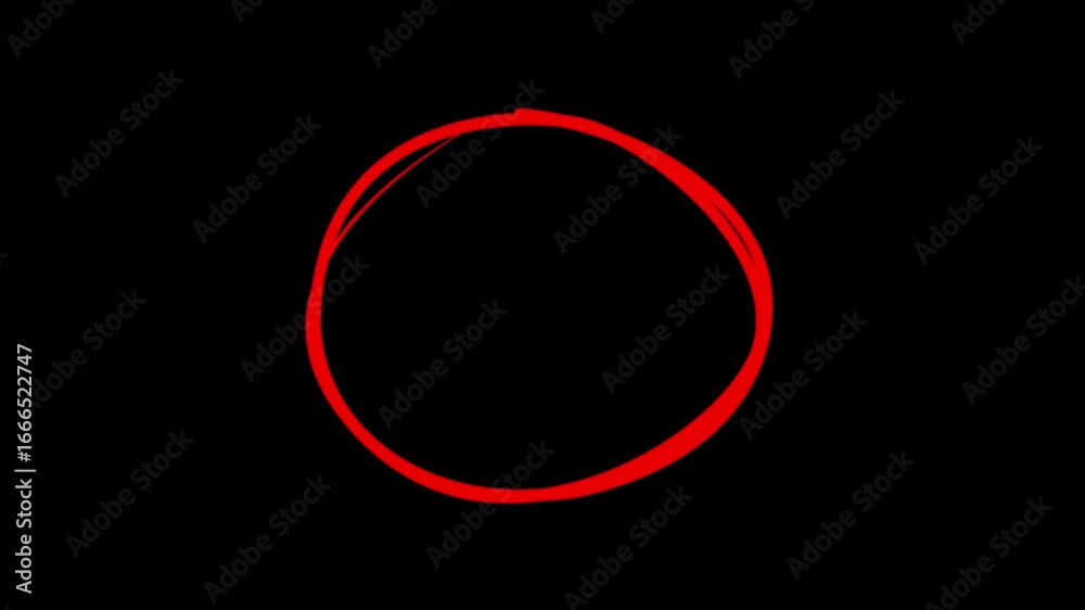 Hand-drawing oval frame circle animation black background, circle highlights with transparent background, Animated red circle drawn, marker pen style, Red circle spotted with arrow highlight