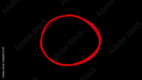 Hand-drawing oval frame circle animation black background, circle highlights with transparent background, Animated red circle drawn, marker pen style, Red circle spotted with arrow highlight