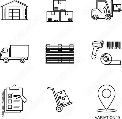 Logistics and delivery icons set for shipping and warehousing