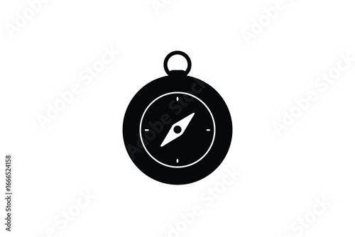 A black and white illustration of a compass with a directional arrow silhouette