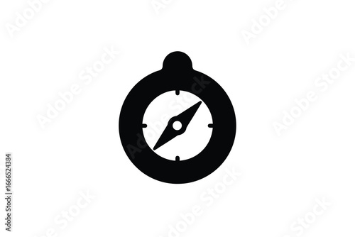 Black and white illustration of a simple compass with a round bezel silhouette