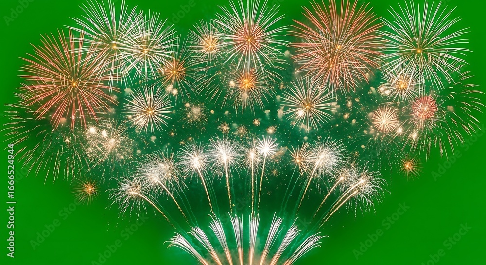 Fototapeta premium Fireworks in Green Background