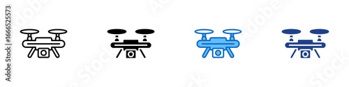 Drone Camera Multiple Style Icon Vector Design - A drone equipped with camera, used in aerial photography, videography, or surveillance
