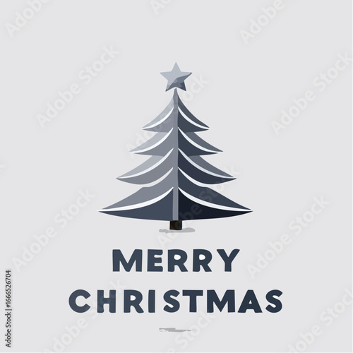 Nowoczesne logo „Merry Christmas” w minimalistycznym stylu, czarno-biała typografia, mała ikona choinki i gwiazdy, prosta kompozycja, flat vector.