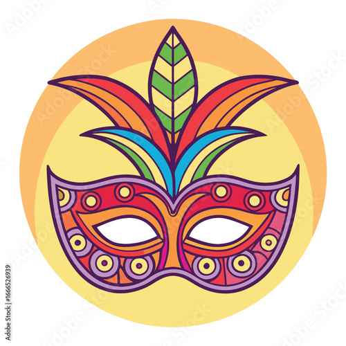 Vibrant Carnival Mask Design:  Colorful, Ornate, Festive, and Joyful Illustration Perfect for Party Invitations, Celebrations, and Mardi Gras Themes.