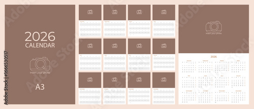 2026 A3 Calendar With Space For Photos And A Mockup For Each Month and cover