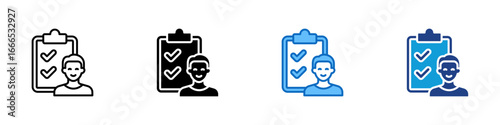 Checklist Profile Multiple Style Icon Design Vector - Checklist on clipboard with a user avatar, indicating personal task completion or performance review