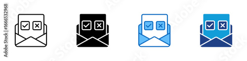 Email Vote Multiple Style Icon Design Vector - Envelope with voting options inside, representing email-based approval or decision-making