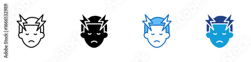 Headache Multiple Style Icon Design Vector - Face with thunderbolt shapes on the head, symbolizing headache or migraine pain
