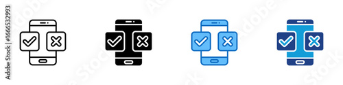 Mobile Voting Multiple Style Icon Design Vector - Smartphone displaying check and cross choices, symbolizing app-based voting or decision system