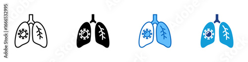 Lung Infection Multiple Style Icon Design Vector - Lungs with a virus inside, representing respiratory infection or viral disease