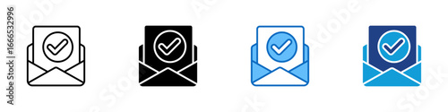 Mail Approval Multiple Style Icon Design Vector - Envelope with a large checkmark, representing message approval or confirmation via email