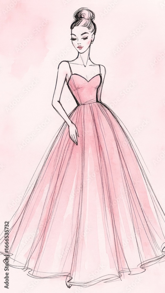 Fototapeta premium Elegant pink gown illustration.
