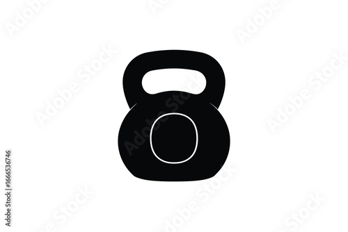 A black kettlebell with a handle on a white background for fitness and exercise silhouette