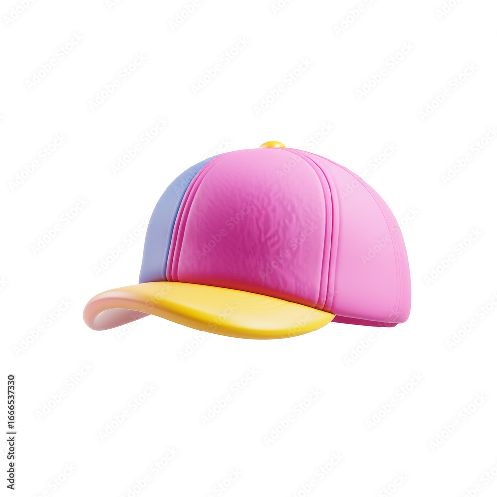Fototapeta premium Colorful 3d baseball cap with yellow, pink, and blue design