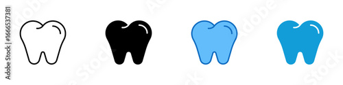 Tooth Multiple Style Icon Vector Design - single tooth glyph, representing dental health, oral hygiene, and dentistry services