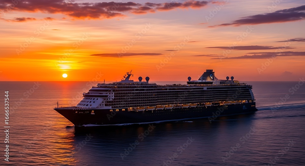 Fototapeta premium Cruise ship at sunset (1)