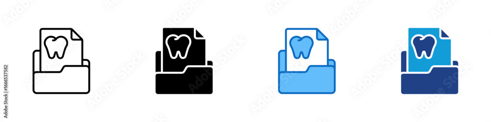 Dental Folder Multiple Style Icon Vector Design - folder containing tooth-marked files, representing patient records, dental documentation, and clinical archives Dental Folder Multiple Style Icon Vector Design - folder containing tooth-marked files, representing patient records, dental documentation, and clinical archives