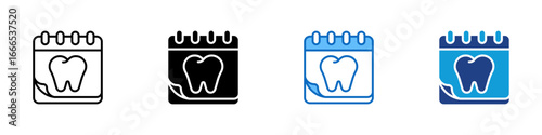 Dental Calendar Multiple Style Icon Vector Design - calendar page with a tooth icon, representing dental appointments, treatment schedules, and oral care reminders