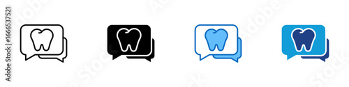Dental Chat Multiple Style Icon Vector Design - Two speech bubbles with a tooth symbol, representing dental consultation, online advice, and oral health discussions
