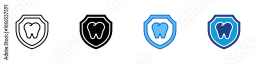 Dental Shield Multiple Style Icon Vector Design - shield containing a tooth icon, representing oral protection, dental insurance, and preventive care