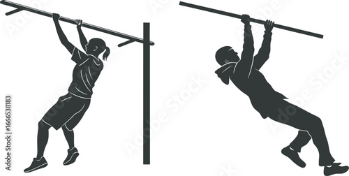 Silhouette of a Person Doing Pull-Ups – Vector Fitness Illustration