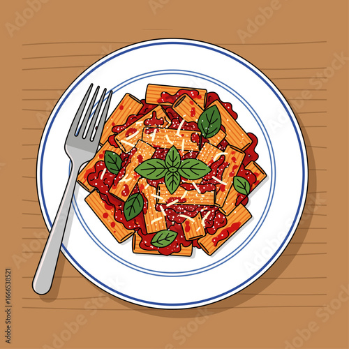 Plate of Pasta Rigatoni icon logo flat vector design