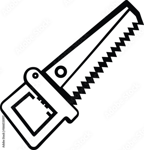 "Hand Saw Icon – Black Outline of Serrated Blade with Handle"

