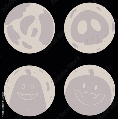 Halloween Moon Pattern Illustration with Skull and Pumpkin