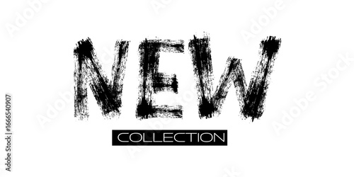 New collection. Brush, marker written vector text. Black paint new fashion arrival sign. Advertising offer symbol. Paint brush ink splash banner.  Hand drawn lettering word