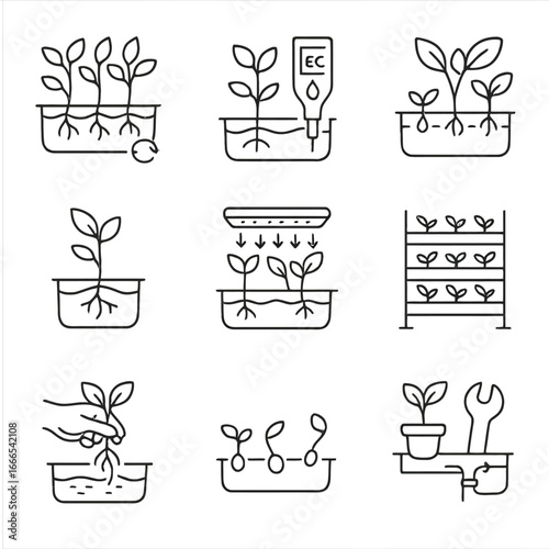  Hydroponics Linear Icons Set