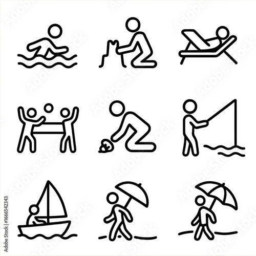 Coastal Getaways Line Art Icons Set