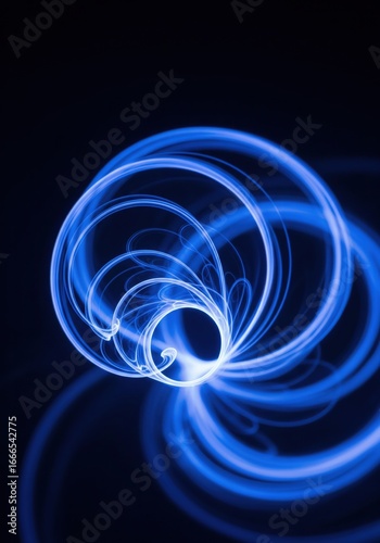 Abstract Blue Swirling Energy Lines on Black Background