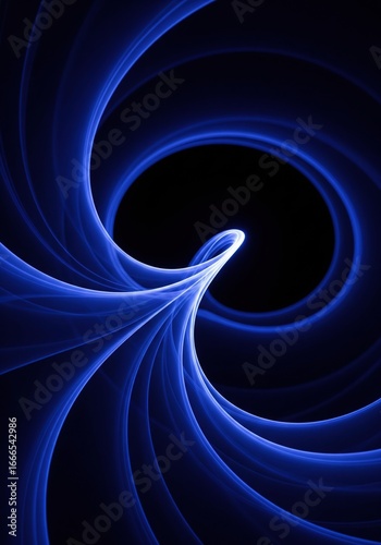 Abstract Blue Swirling Energy Lines on Black Background