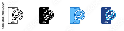 Mobile Call Multiple Style Icon Vector Design - Smartphone with a call bubble symbol, representing voice call or messaging application on mobile