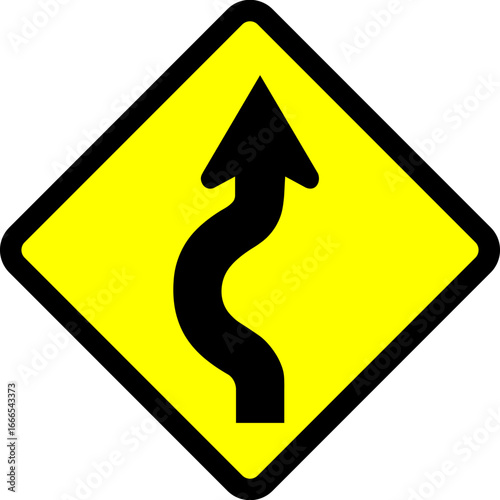 Indonesian Road Sign : Multiple Turns Warning with First Turn to the Left Sign