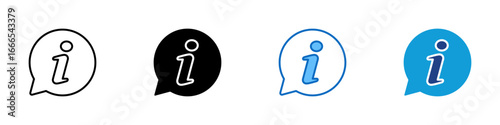 Info Bubble Multiple Style Icon Vector Design - A speech bubble with a bold "i" symbol, representing general information, guidance, or help resources