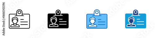 ID Badge Multiple Style Icon Vector Design - Personal identification badge with photo and basic info, used for access or verification