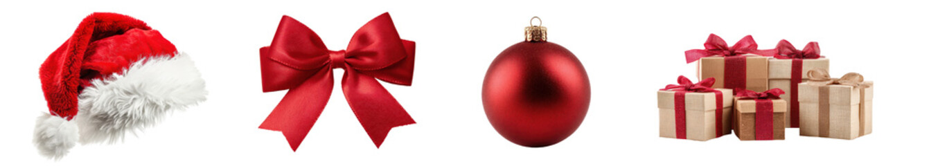 christmas decoration elements set isolated on white or transparent png