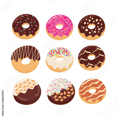 Set Of 9 Colorful Donuts with Toppings