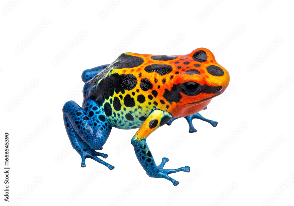 Obraz premium Vibrant and captivating image of a colorful poison dart frog against a black backdrop.