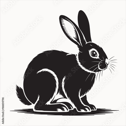 Black rabbit silhouette illustration on white background