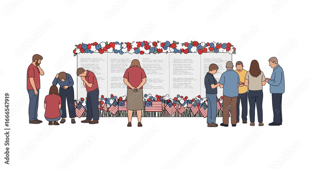 People gather to reflect and remember at a memorial, honoring those lost.