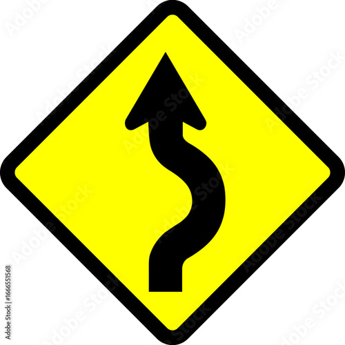Indonesian Road Sign : Multiple Turns Warning with First Turn to the Right Sign