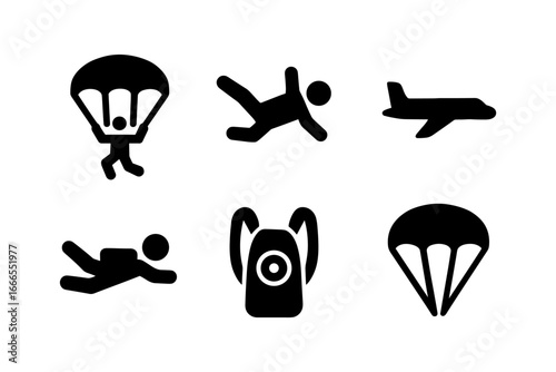 Silhouette skydiving icons featuring parachuting and flying symbols